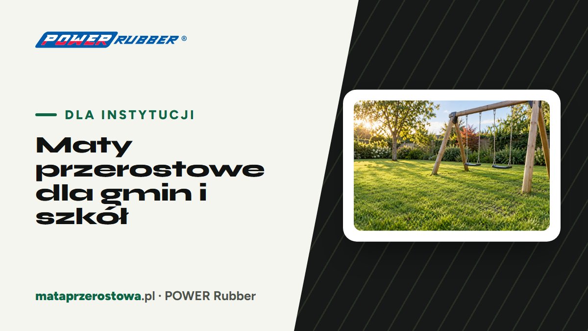 Mata przerostowa na placu zabaw przy szkole, trawa przerasta przez otwory — POWER Rubber