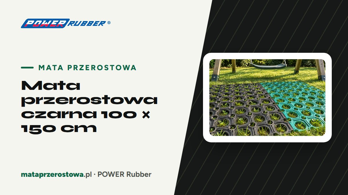 Czarna mata przerostowa 100 × 150 cm na trawniku pod urządzeniem placu zabaw — POWER Rubber